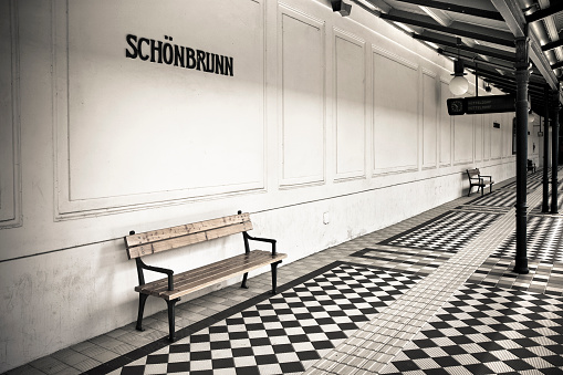 Bench in a subway station platform of Schonbrunn - Wien - Austria