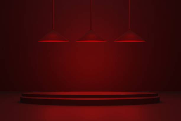 istock red room scene with dim lights podium with lamps with stand display 3d render 1437505580