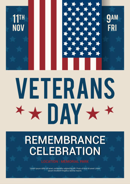 ilustrações de stock, clip art, desenhos animados e ícones de veterans day remembrance celebration invitation poster vector design - backgrounds us memorial day patriotism american flag