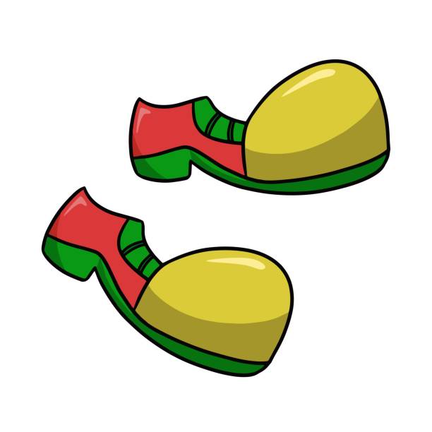 Large bright clown shoes, vector cartoon style Large bright clown shoes, vector illustration in cartoon style on a white background big feet cartoon stock illustrations