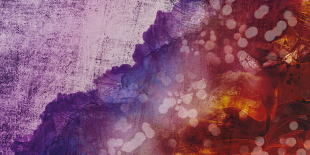 istock Abstract background template with purple and red alcohol ink art and bokeh light. Concept of passion, heat and magic. Rough and vintage marble textures. Dark grunge horizontal banner. 1437510650
