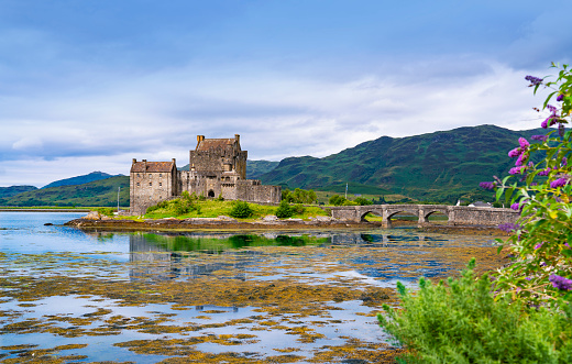 Eilean Donan Castle in the Highlands of Scotland. Located between 3 lakes: Loch Duich, Loch Long and Loch Alsh, next to Skye island bridge. Built in the 6th or 7th century, dedicated to Donnán of Eigg, the Irish saint who was martyred on Eigg