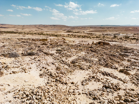 The beautiful scenery of the desert of Negev with rocky hills and sand in Israel
