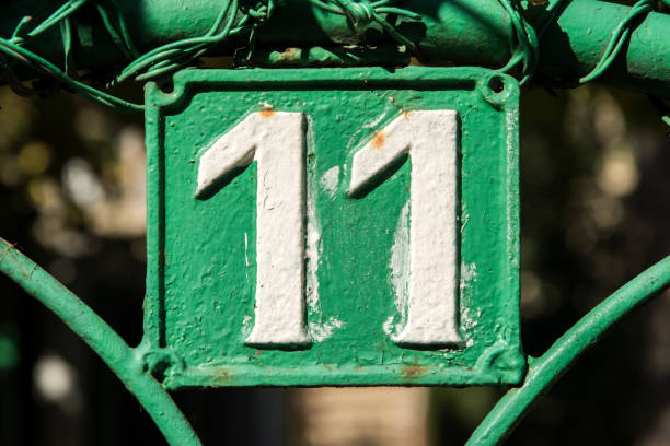 istock Old retro cast iron plate number 11 1437517040