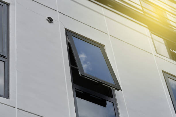 istock Black frame aluminium windows of building. 1437517127