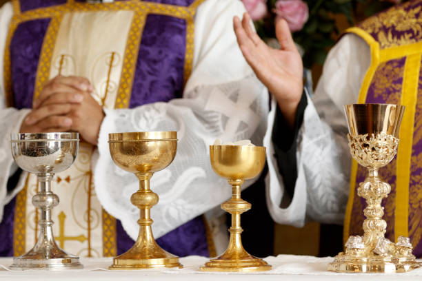 istock Goblet and ambula at the altar, prayer and blessing during mass 1437517140