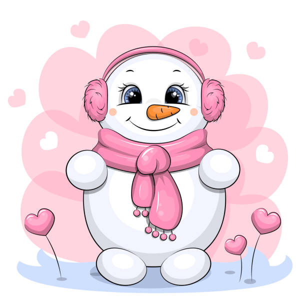 милый мультяшный снеговик в шарфе и меховых наушниках. - carrot baby carrot food backgrounds stock illustrations
