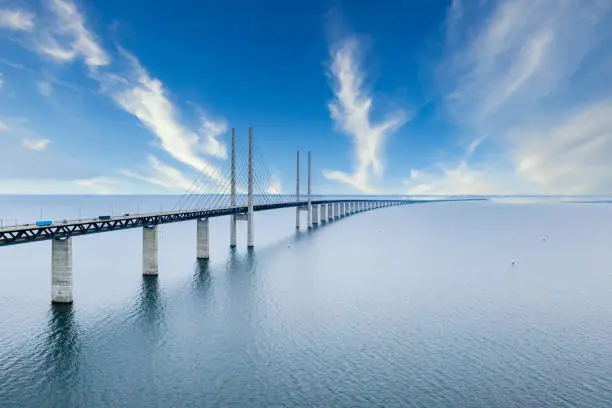 The Oresund bridge between Copenhagen Denmark and Malmo Sweden
