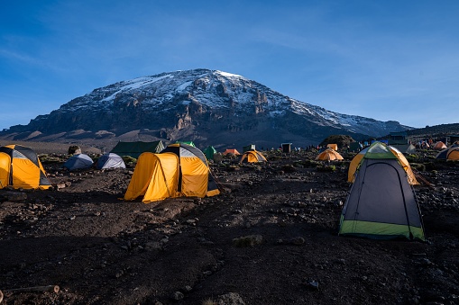 The tents in a camping site near Kilimanjaro mountain in Tanzania