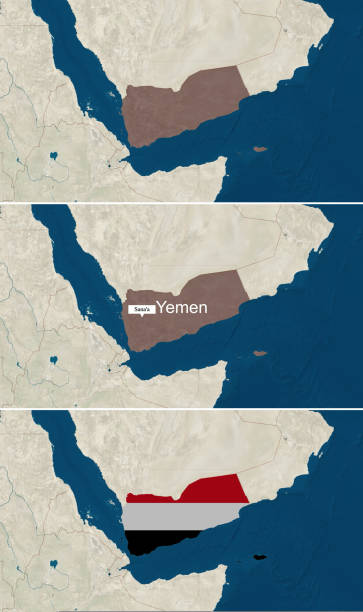 istock The map of Yemen with text, textless, and with flag 1437525588