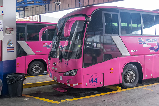 San Jose, Costa Rica - September 10, 2022: Buses at the Caribe station in the urban center of the city