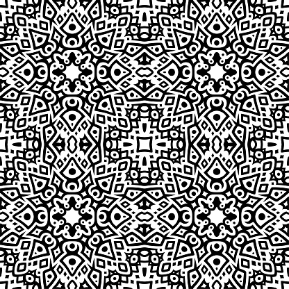 Beautiful monochrome vector illustration with abstract black oriental seamless pattern on the white background