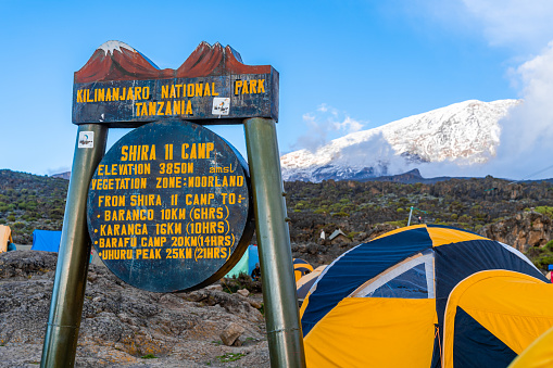 A sign of a campsite of Kilimanjaro National Park, Tanzania