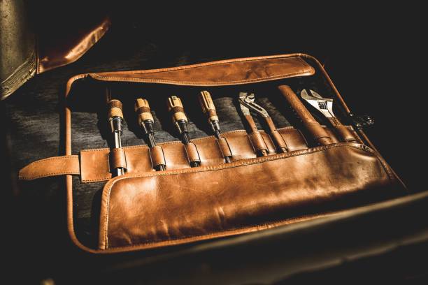 istock Closeup of different construction tools in instrument bag 1437527423