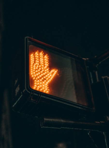 istock LED sign with hand as stop signal 1437527553
