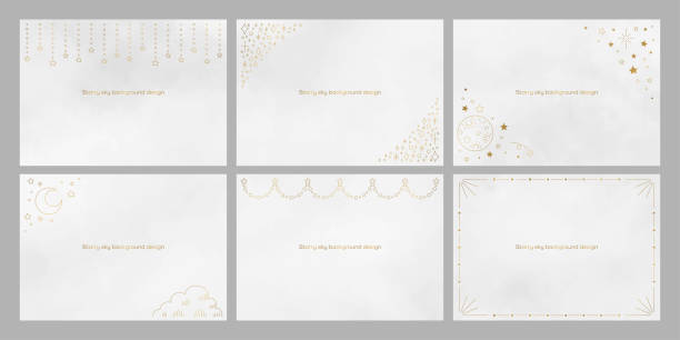 sternenhimmel hintergrunddesign, goldene strichzeichnung auf weiß - invitation elegance dinner backgrounds stock-grafiken, -clipart, -cartoons und -symbole