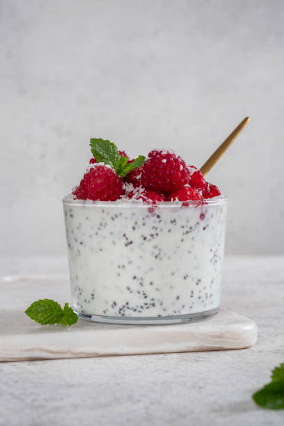 Chia pudding with coconut milk and raspberry