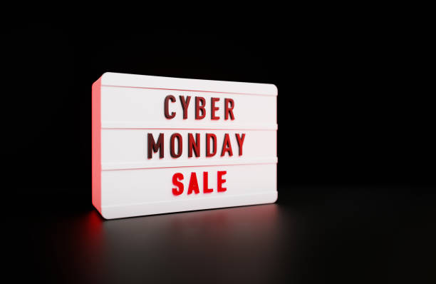 istock Cyber Monday Sale Written White Lightbox Sitting On Black Background 1437529183