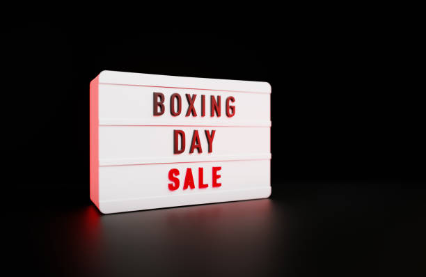 istock Boxing Day Sale Written White Lightbox Sitting On Black Background 1437529311