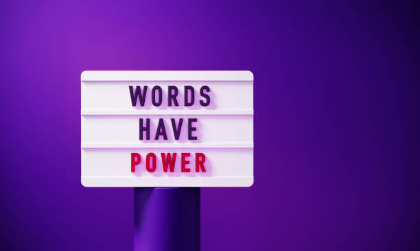 istock Words Have Power Written White Lightbox Sitting On Purple Podium Before Purple Background 1437530961