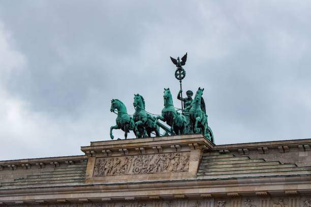 istock Low angle shot of Berlin Brandenburger Tor with cloudy sky background 1437533202