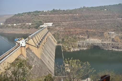 A View of nagarjuna sagar dam in Andhra Pradesh Southern India. Dam are a major source of Irrigation for Peop