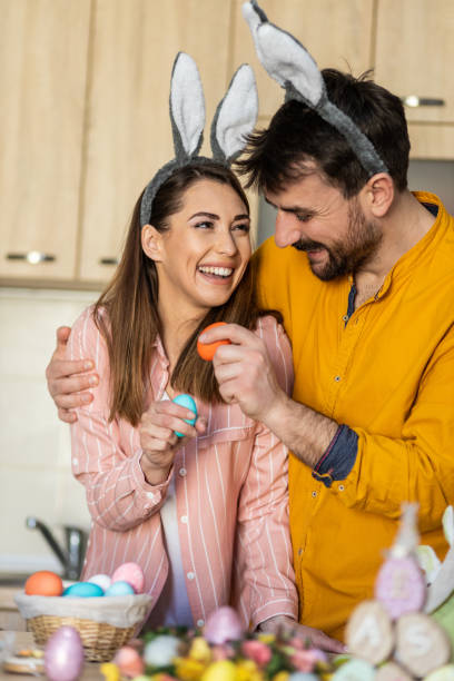 istock Happy young couple on Easter morning 1437534427