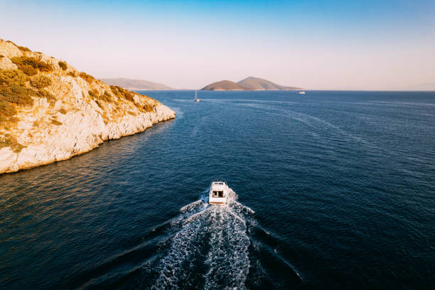 istock Drone View  Motor Boat Moving on the Sea 1437537766