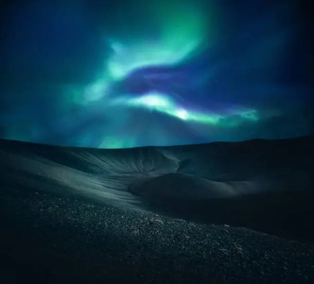 Photo of Northern Lights Above Volcanic Crater