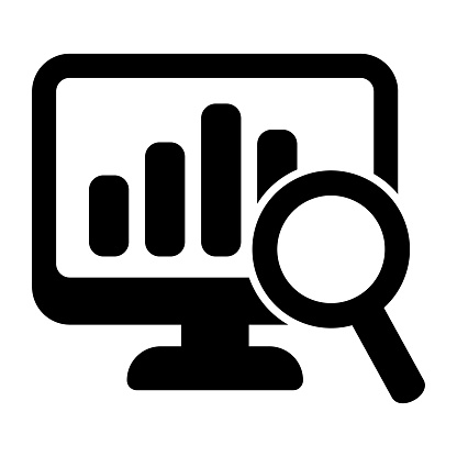 Screen with report icon, online monitoring concept, statistics icon.