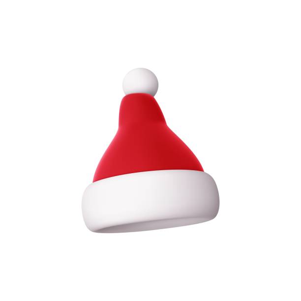 3dクリスマスサンタクロースの帽子のアイコン。新年とクリスマスの装飾分離。白い背景に。ベクター漫画イラスト。 - santa hat点のイラスト素材／クリップアート素材／マンガ素材／アイコン素材