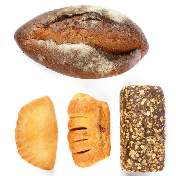 istock Bread and sweet pastry isolated on white . Collage. 1437552173