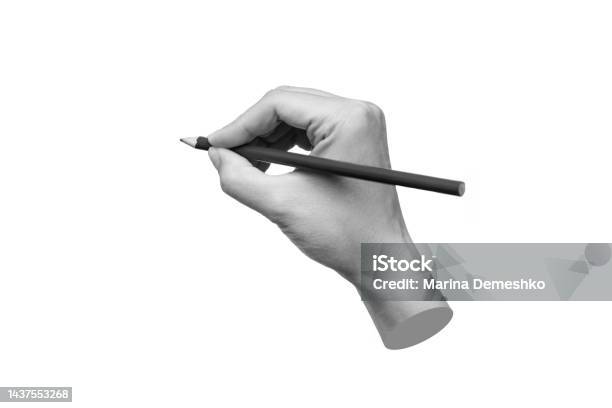 A Female Hand Holds A Pencil Isolated On A White Background 3d Trendy Collage In Magazine Style Stock Photo - Download Image Now