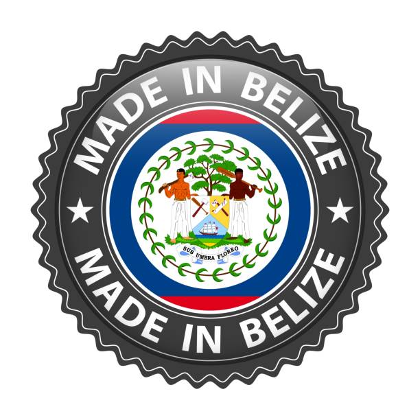 istock Made in Belize badge vector. Sticker with stars and national flag. Sign isolated on white background. 1437555097