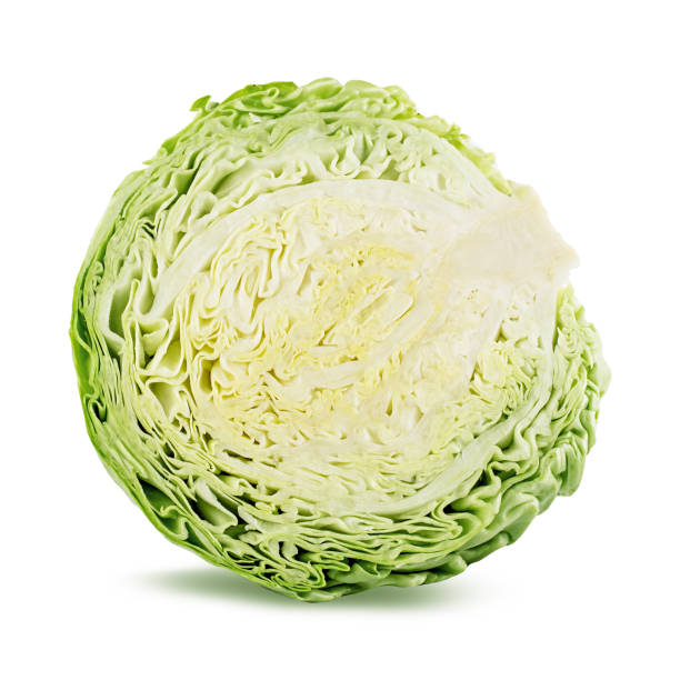 istock Green cut cabbage isolated on white background with clipping path 1437561865