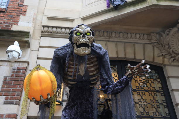 New York, New York, USA - October 25, 2022: A terrifying creature takes over the stairs of a home in New York City, New York, Tuesday, Oct. 25, 2022.