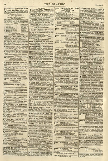 Old Victorian newspaper page, 1870s 19th Century Victorian vector art illustration