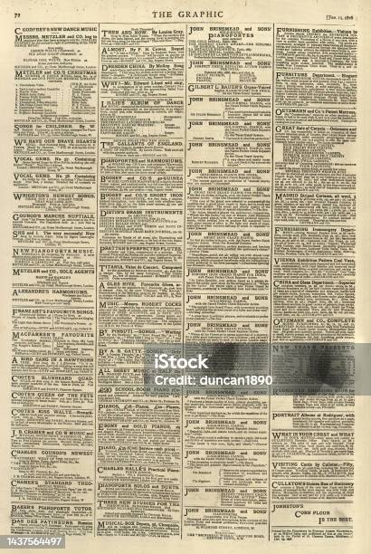 Old Victorian Newspaper Page 1870s 19th Century Victorian Stock Illustration - Download Image Now