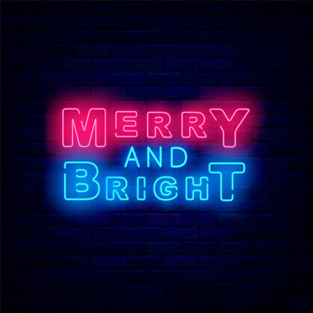 istock Merry and Bright neon greeting card. Shiny signboard. Christmas emblem. Vector stock illustration 1437567039