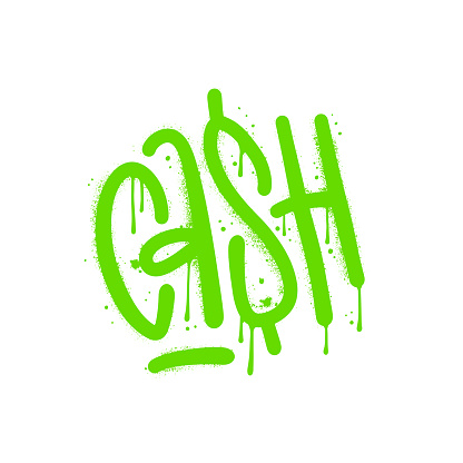 Sprayed cash font graffiti with overspray in black over white. Vector illustration.