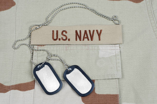 istock US NAVY branch tape with dog tags on desert camouflage uniform 1437571184