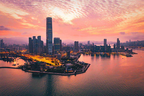 istock Hong Kong - Sunset over Victoria harbour, China 1437572901