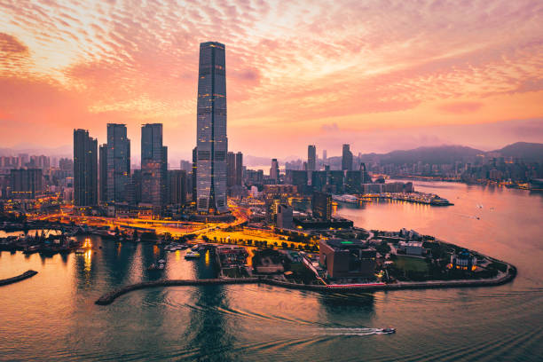 istock Hong Kong - Sunset over Victoria harbour, China 1437572903