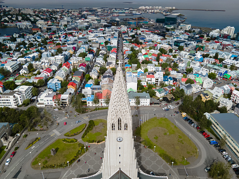 Hallgrimskirkja Cathedral in Reykjavik, Iceland. The Lutheran (Church of Iceland) parish church in Reykjavik, Iceland. At 73 metres (244 ft), it is the largest church in Iceland.