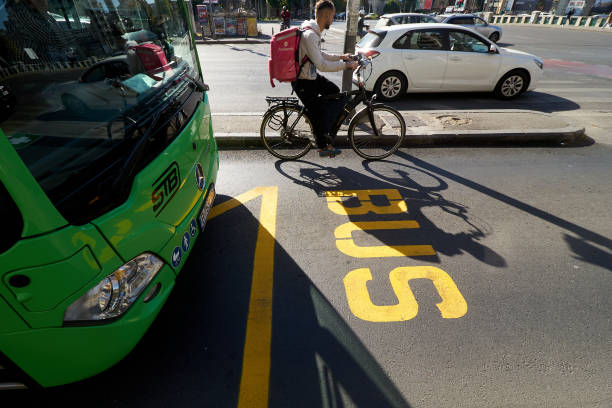 Prague, czech republic - september 7, 2025: green bolt electric bike parked on hybernska street in prague, czechia, offering convenient and sustainable transportation in the city center