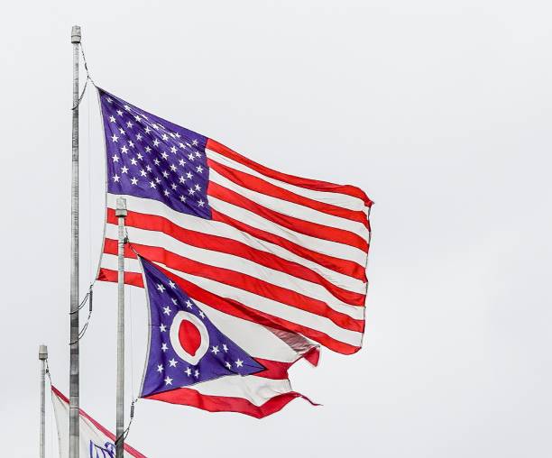 istock Ohio State and American Flag, USA, Close-up 1437581929