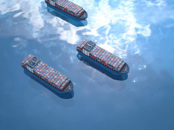istock Cargo ships or vessels with containers in ocean 1437584864