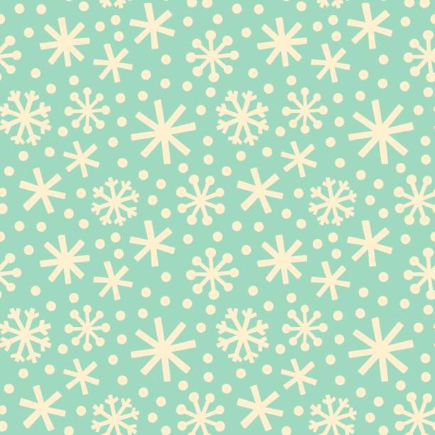 Retro snowflakes and confetti seamless pattern. Pastel blue and cream Christmas seamless gift wrap pattern. Falling snow winter holiday vintage background.