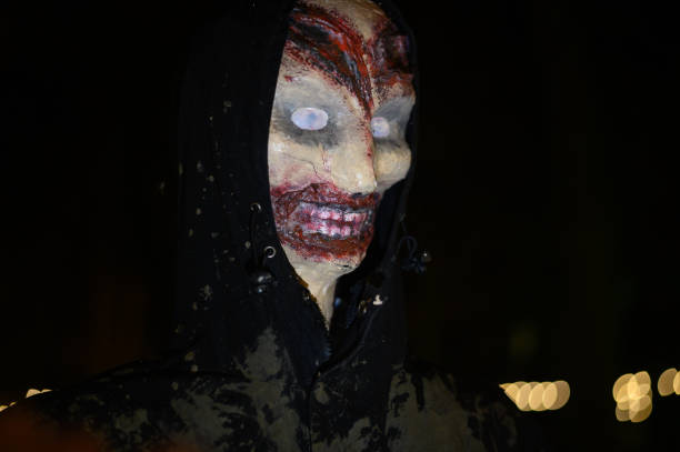istock Horror zombie dummy as Halloween decoration in darkness 1437591570