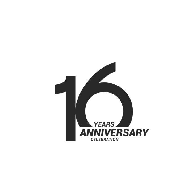 16 years anniversary celebration logotype years anniversary celebration black on white logotype number 16 stock illustrations
